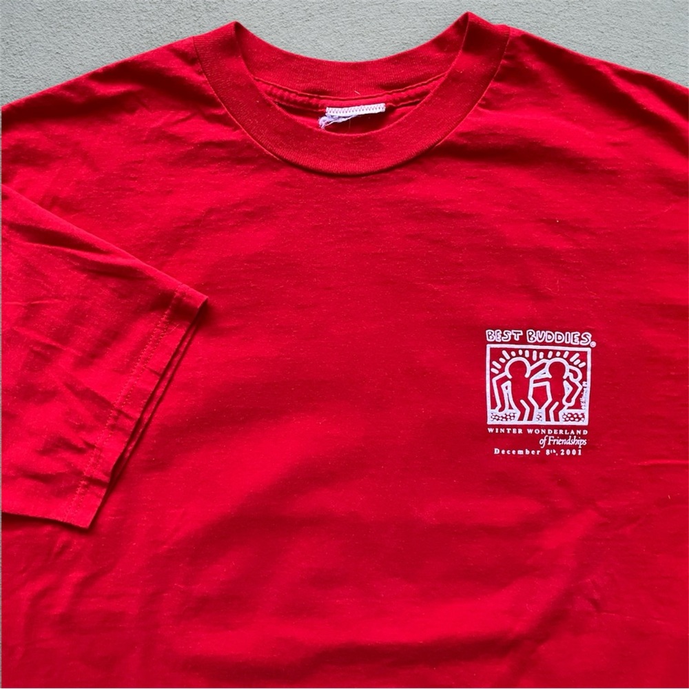 Vintage 2001 Keith Haring Best Buddies Art Tee Shirt Y2K XL Red Rare Flag USA